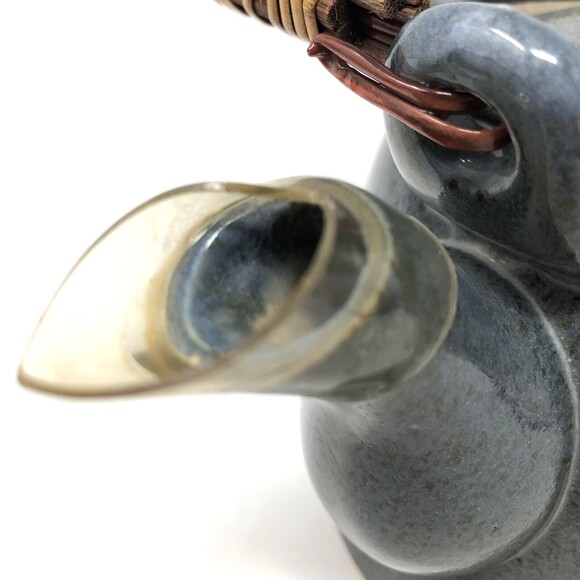 Vintage Studio Art Pottery Tea Set Bamboo Design Stoneware Teapot & 4 Cups Mugs - Picture 15 of 16